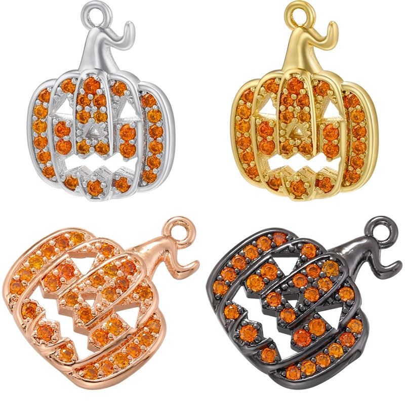 Hip-hop Cool Style Pumpkin Copper Plating Inlay Zircon 18k Gold Plated Halloween Charms