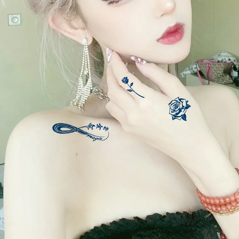 Juice Lasting Ink Tattoo Body Art Waterproof Temporary Sticker Snake Musical Note Women Totem Small Paw Rose Arm Fake Tattoos