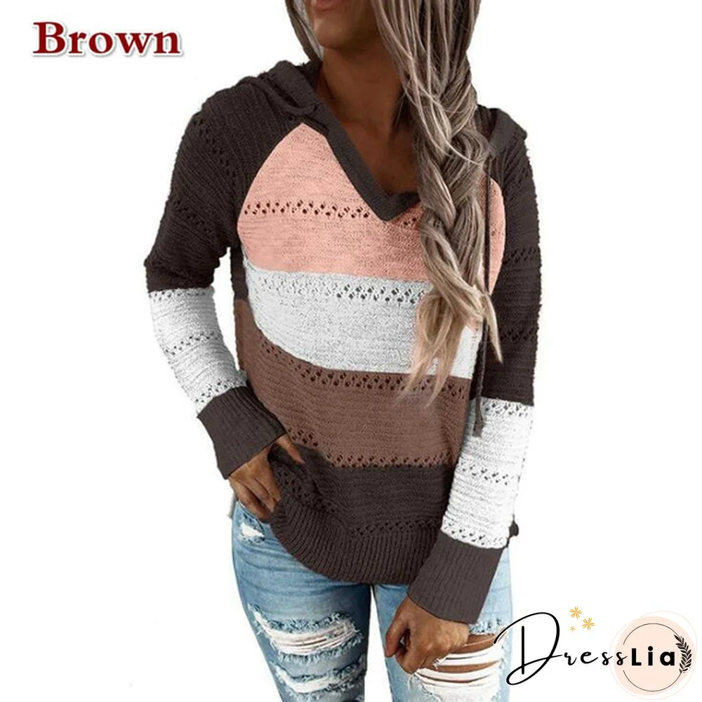 New Comfy Stylish Stitching Color Hoodies For Women Long Sleeve New Casual Clothing Style Casual Tops For Women Women's Casual Spring Fall Sweaters 7 Colors