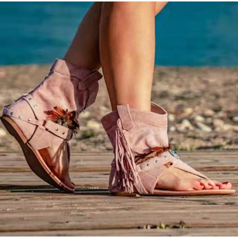 Retro Women's Sandals 2021 Gladiator Ladies Clip Toe Vintage Boots Casual Tassel Rome Fashion Summer Woman Shoes Female New