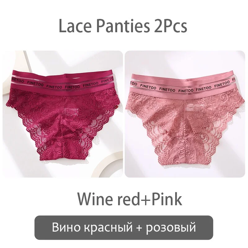 FINETOO 2Pcs Lace Panties Women Sexy Transparent Briefs Low Waist Floral Underwear Fashion Ladies Underpants L-2XL Girl Lingerie