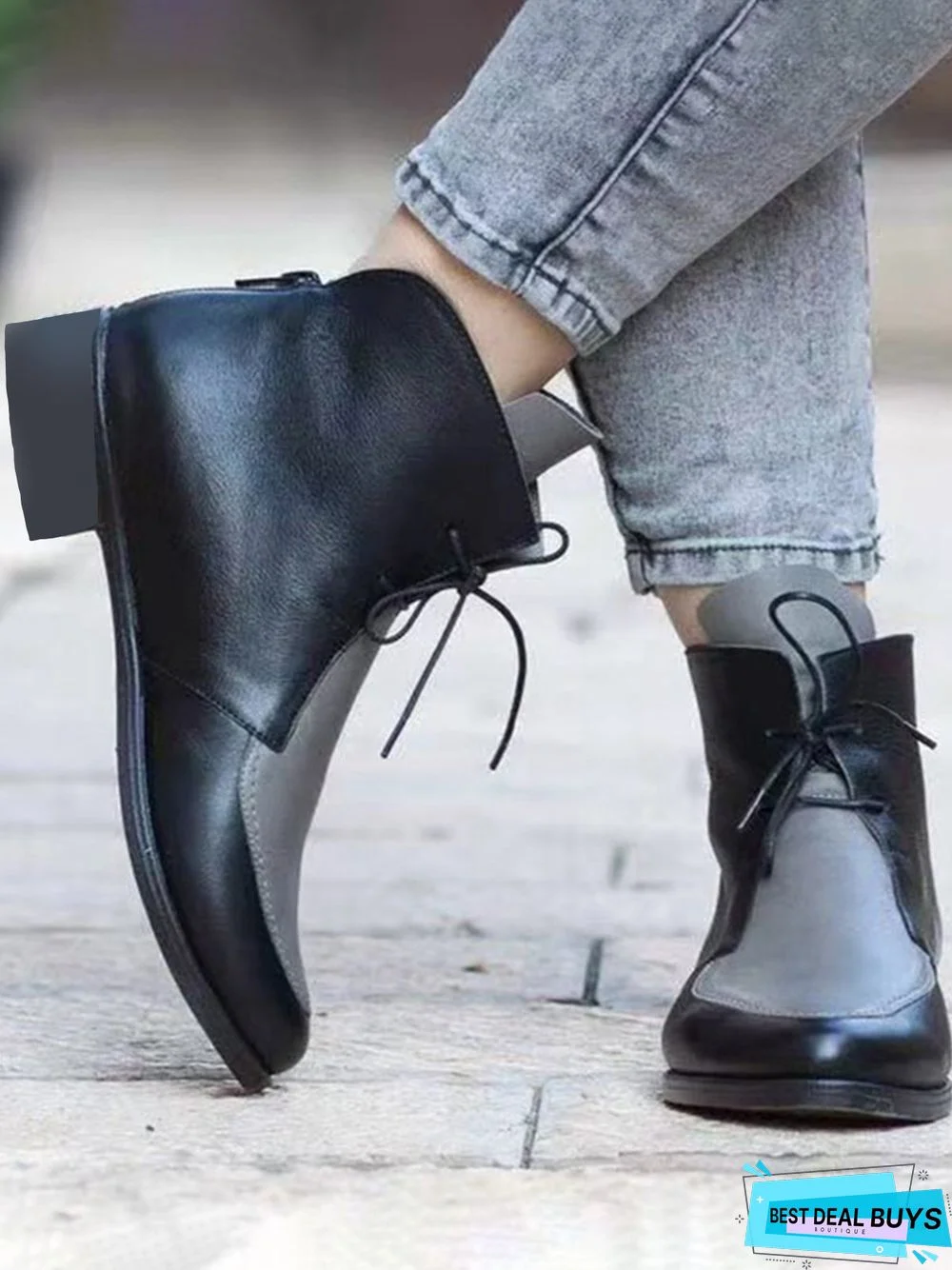 Comfortable Soft Leather Colorblock Lace-Up Pointed Toe Chukkas Booties