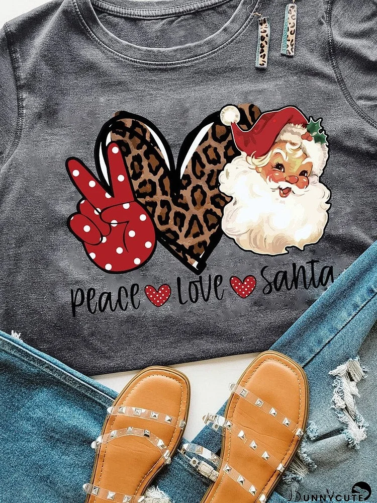 Festive Gray Santa Love Peace Tee