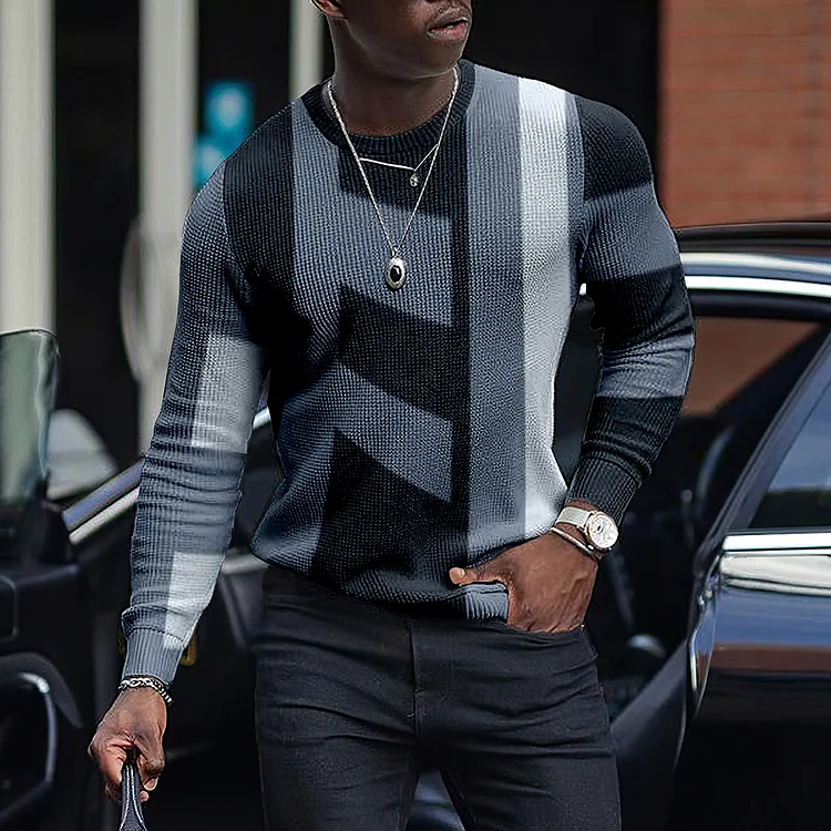 Long Sleeve Fashion Contrast Color Round Neck Men's Top