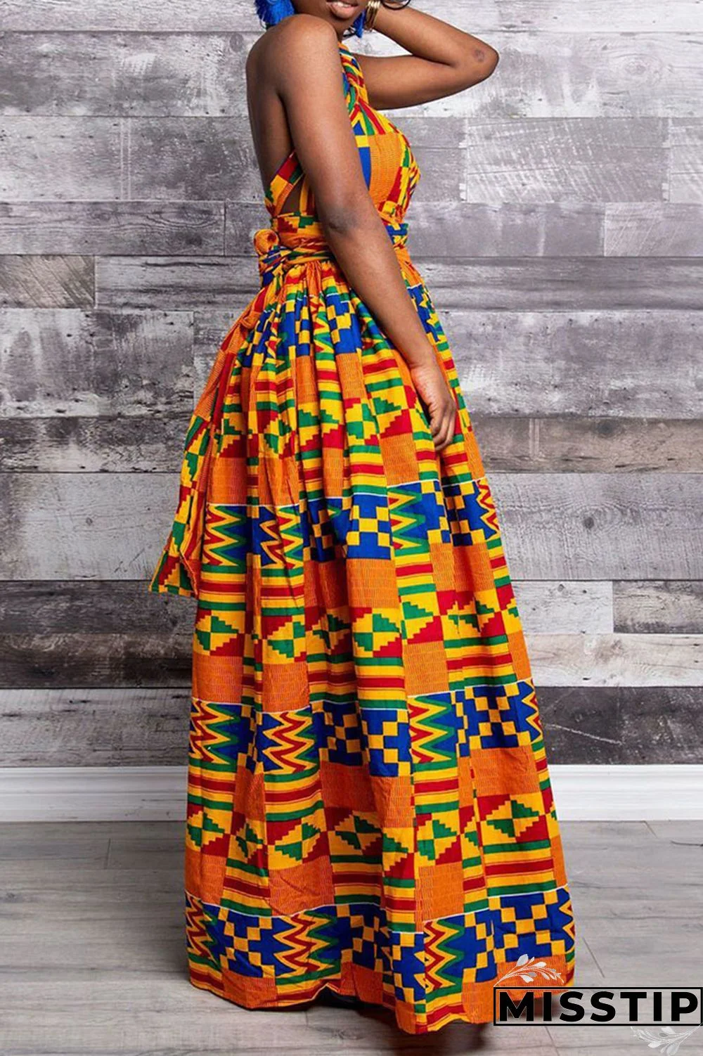 Red Vintage Elegant Print Patchwork Asymmetrical Collar A Line Dresses