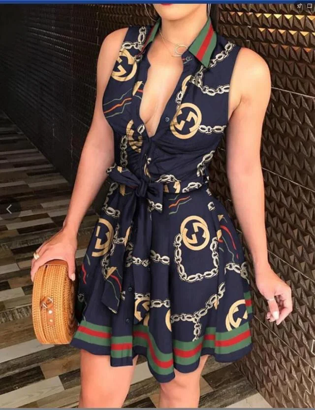 Brownm Strap Basic Model Fashion Sexy Print Dress