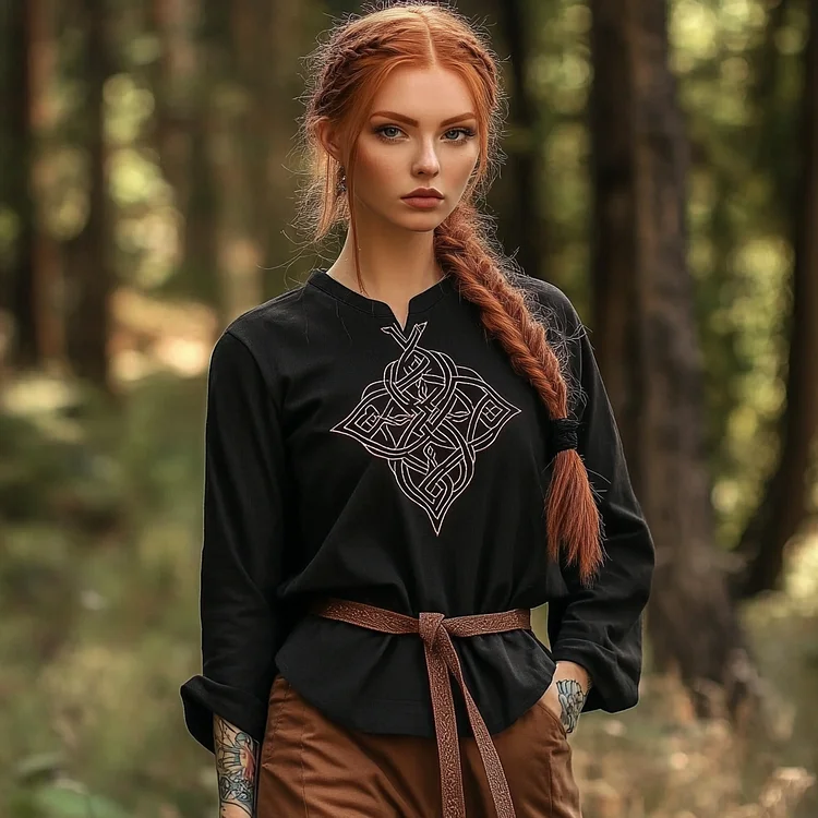 Women's Vintage Viking Rune Linen V-neck Shirt