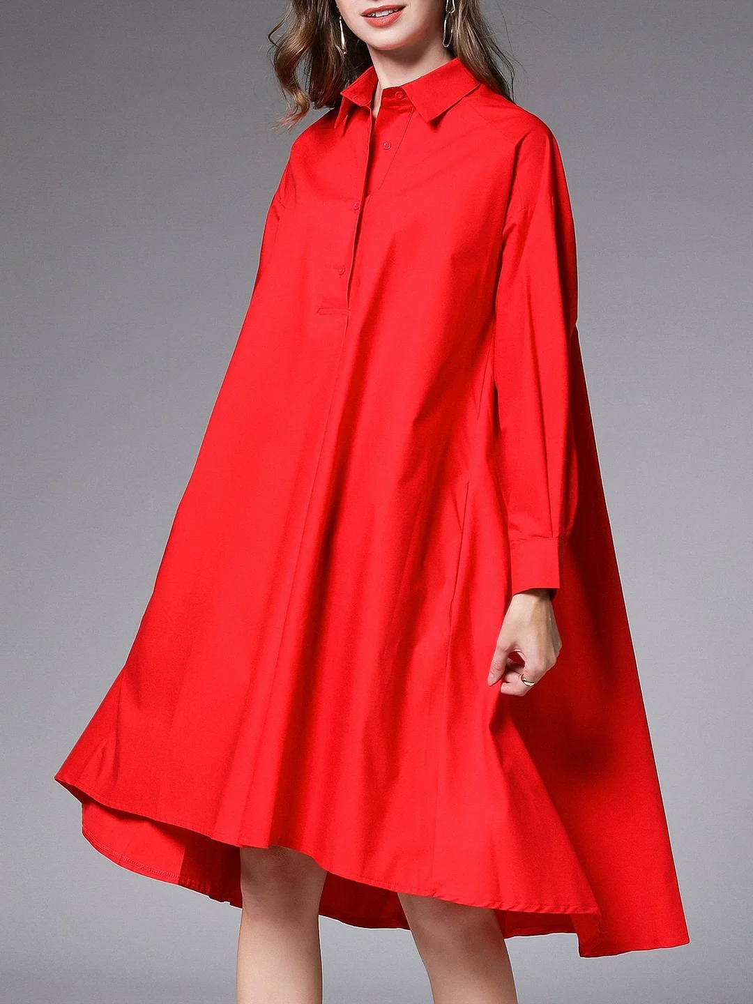 Pockets Shirt Collar Casual Midi Dress