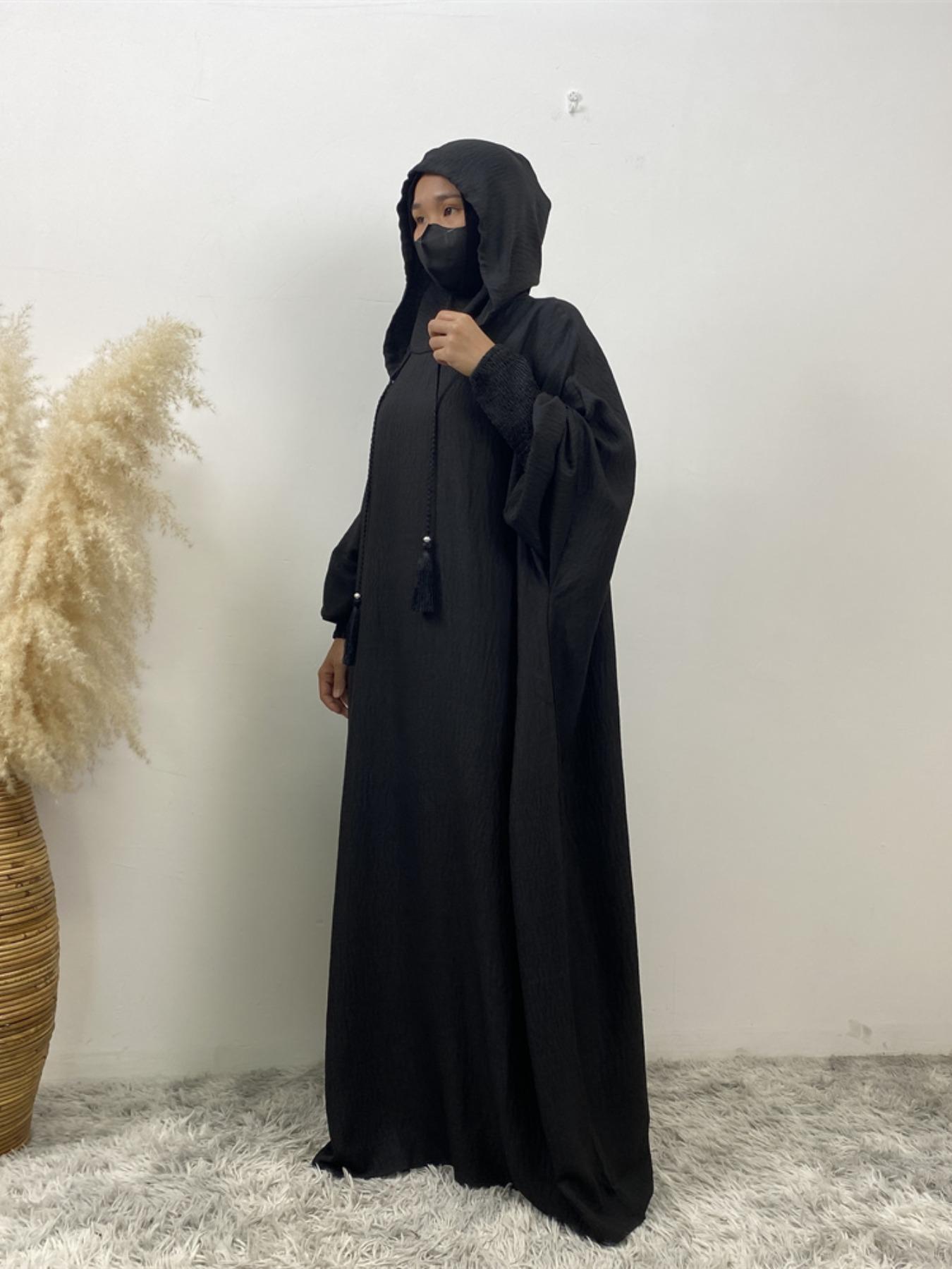 Women's Solid Hooded Dress, Casual Long Sleeve Dress for Fall & Winter, Women's Islamic Clothing for Daily Wear, Modesty Muslim Clothing