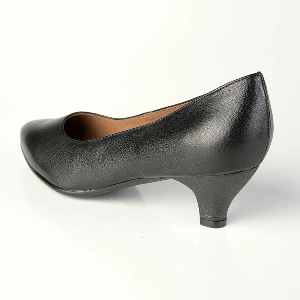 Women's Black Vegan Leather Pointed Toe Simple Low Heel Pumps