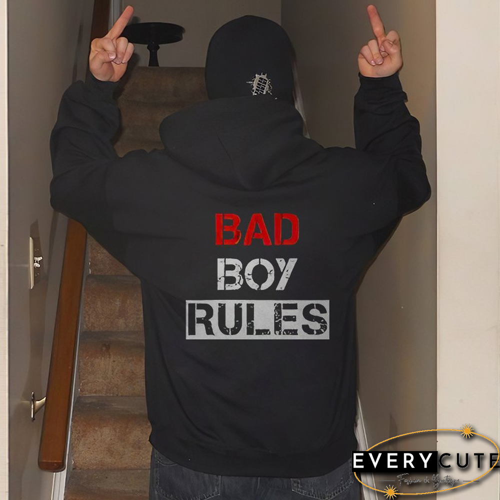 Gsusie Bad Boy Rules Printed Men's Casual Hoodie