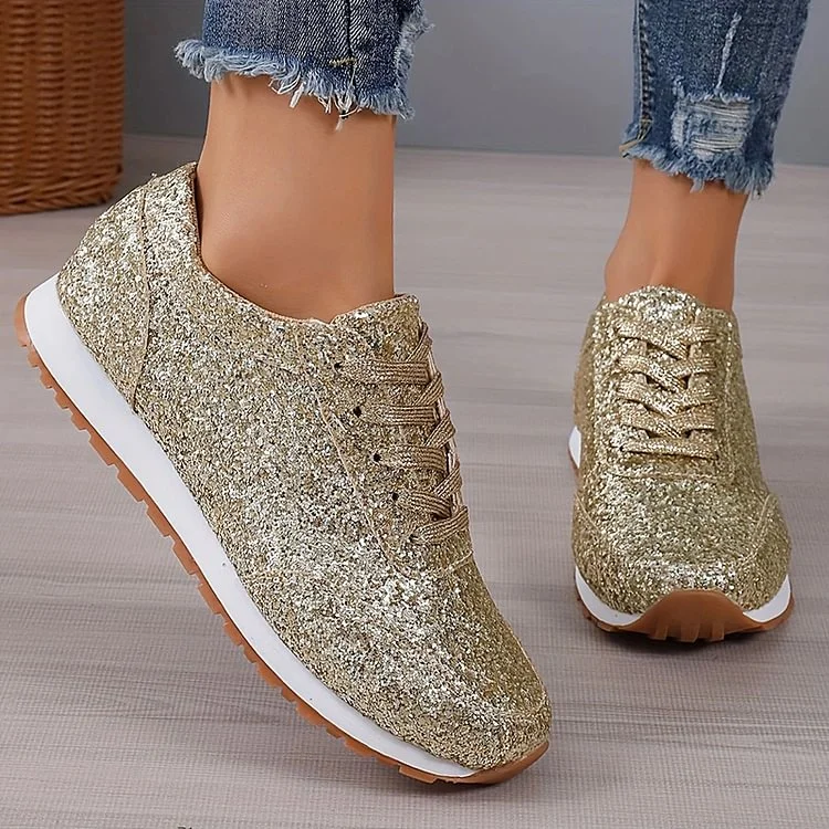 Glitter Sequin Lace-Up Sneakers | Stylish Comfort for Everyday Wear shopify Stunahome.com