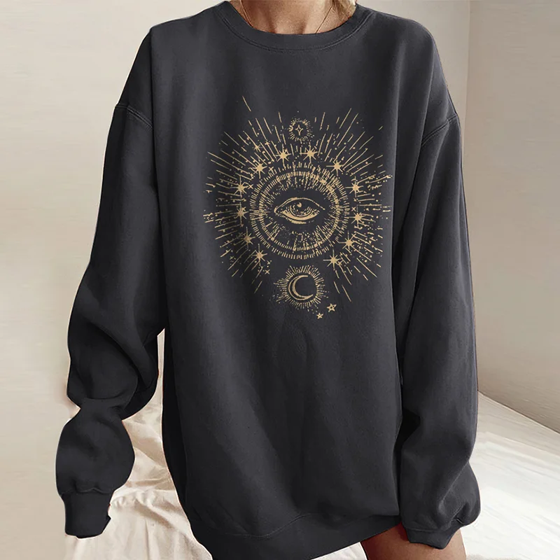   Sun Moon and Eyr Print Women's Cozy Loose Sweatshirt - Neojana