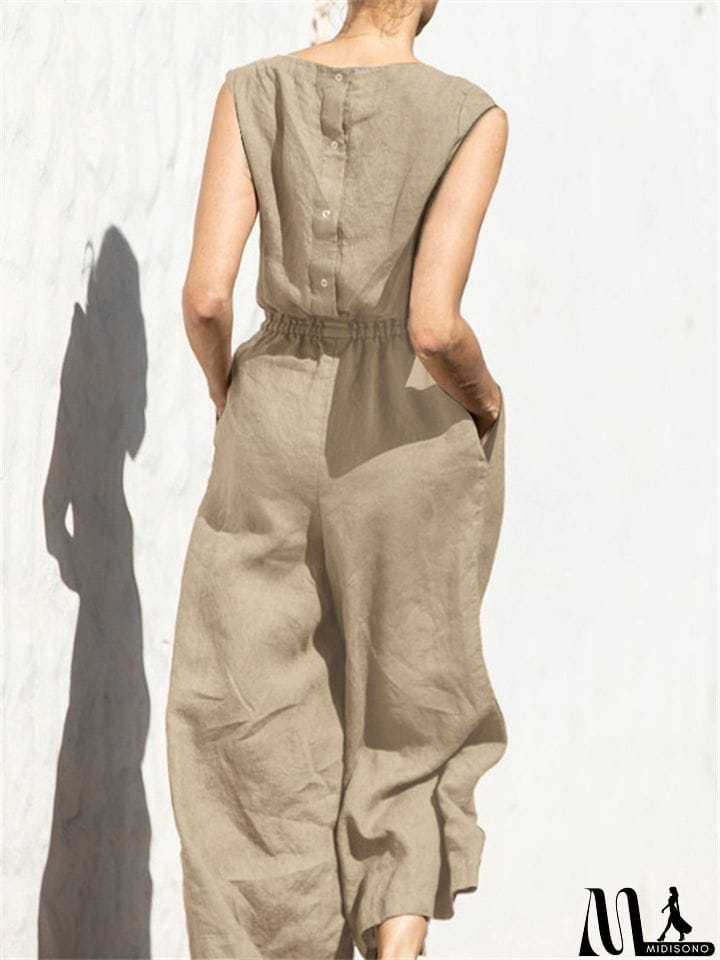 MidiSono - Summer Solid High Waist Sleeveless Lady Fashion Classy Jumpsuit