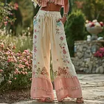 Women's Bohemian Floral Pattern Casual Linen Pants - Image 2