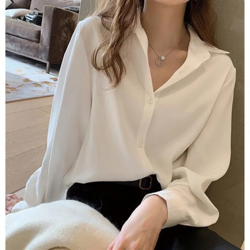 Brownm Brownm Shirt Women's 2025 Spring And Autumn Korean Edition Design Small Size Loose-Fitting Professional Suit With A Back-Down Shirt Chiffon Shirt
