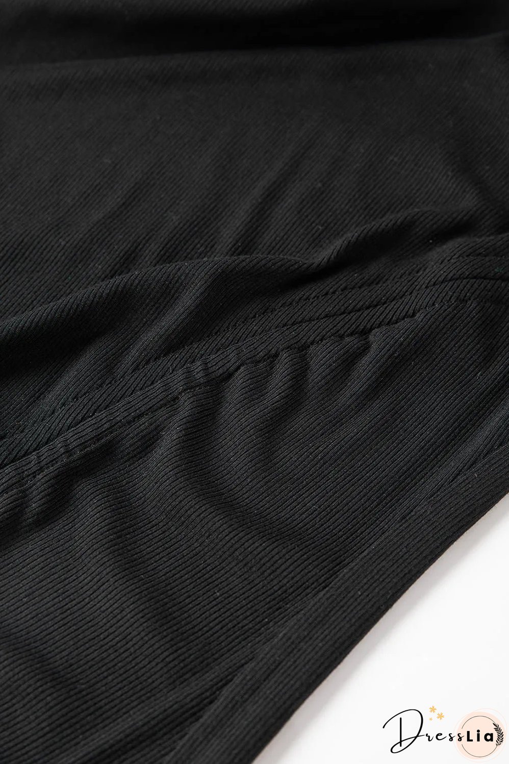 Black Drawstring Ruched Side Split Ribbed Midi Dress