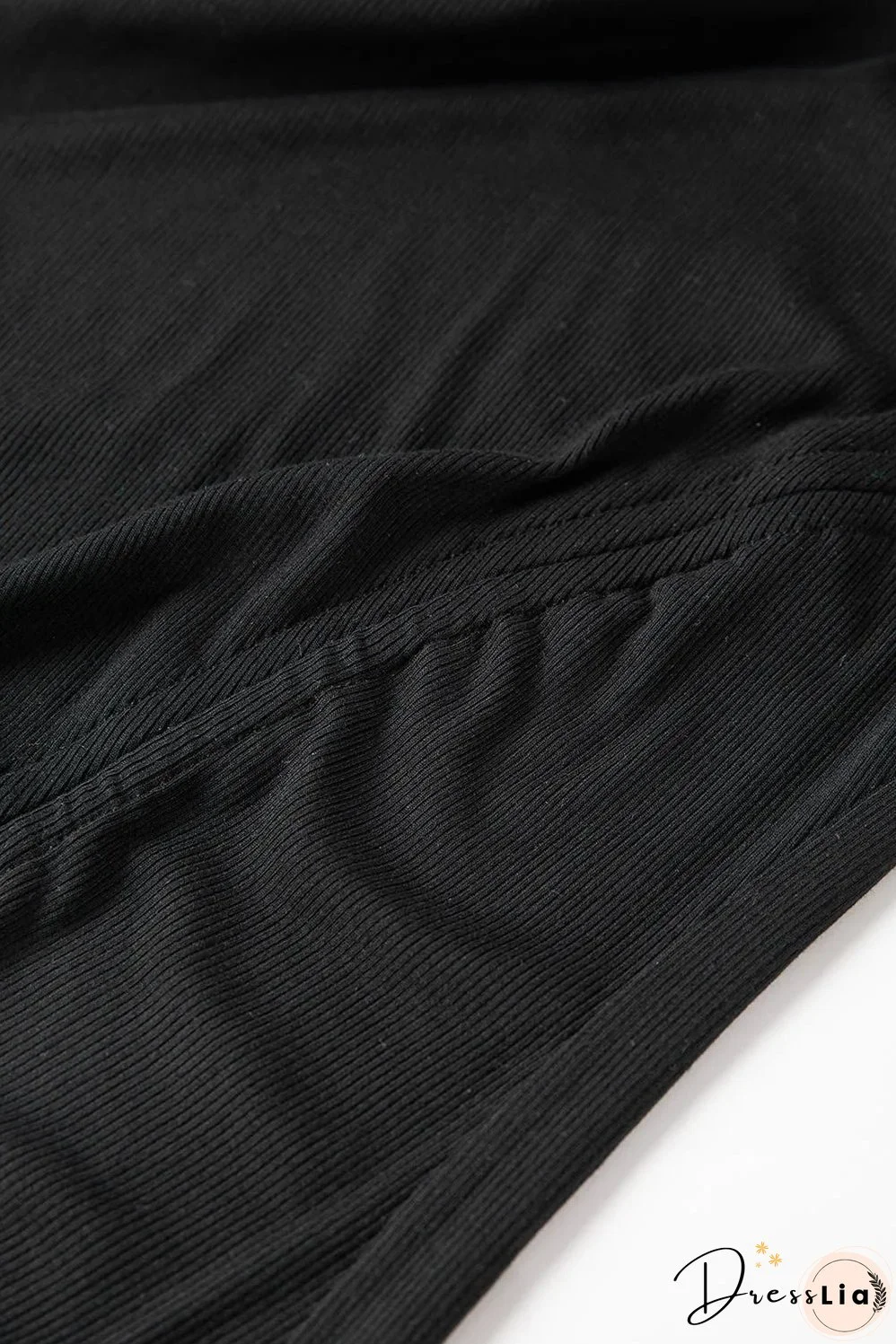 Black Drawstring Ruched Side Split Ribbed Midi Dress