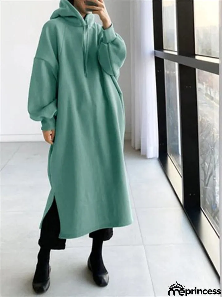 Elegant Pullover Style Mid-Length Drawstring Hooded Sweatshirt