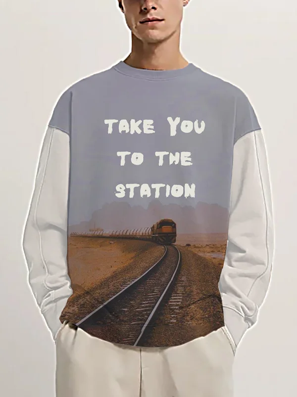 Men's Take You To The Station Print Yellowstone Casual Sweatshirt