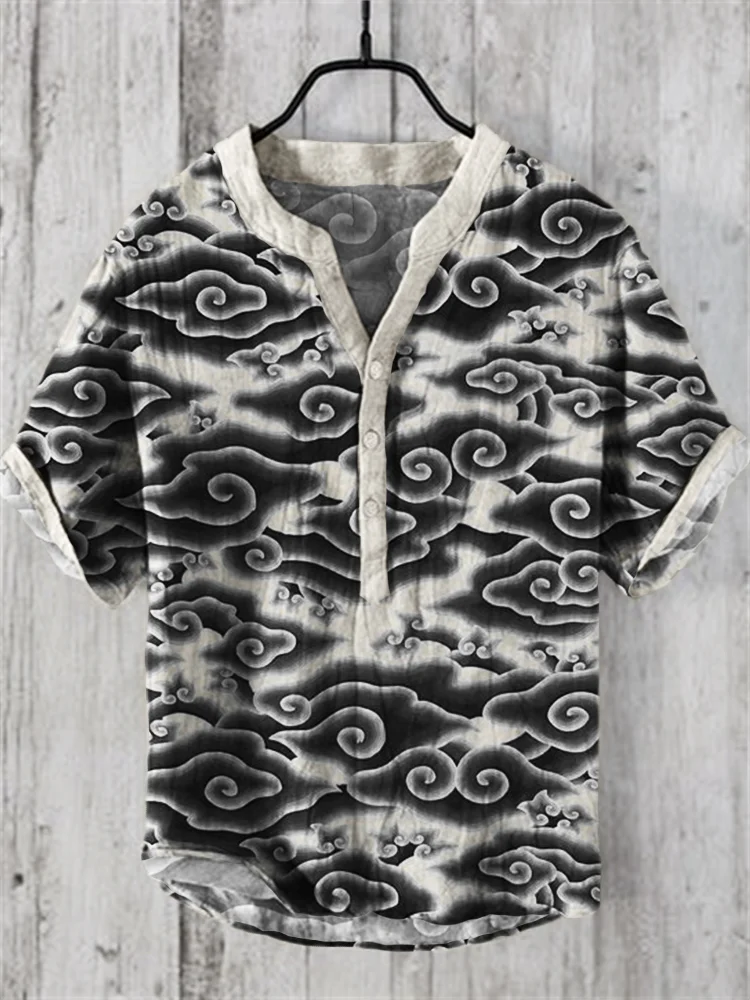 Clouds Japanese Pattern Linen Blend Shirt
