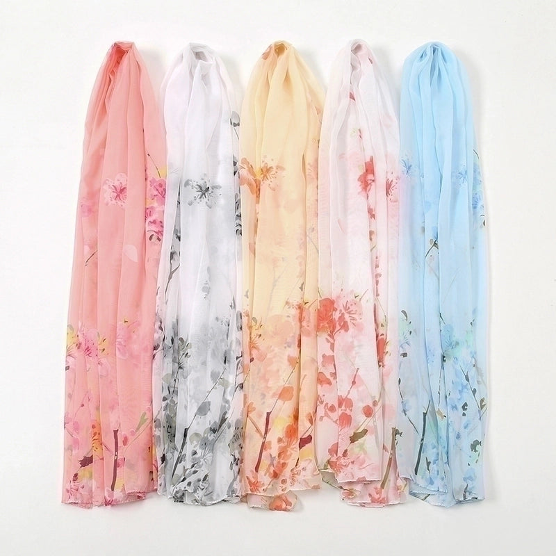 Women's Sweet Flower Chiffon Printing Silk Scarf