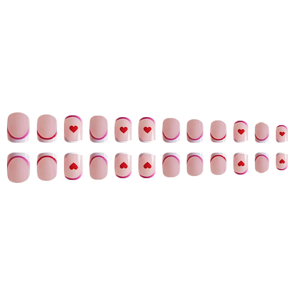 Churchf Churchf Pieces Of Valentine's Day Girl Powder Simple Stripe Short Square Armour Sweet Love Wear Nail Patch