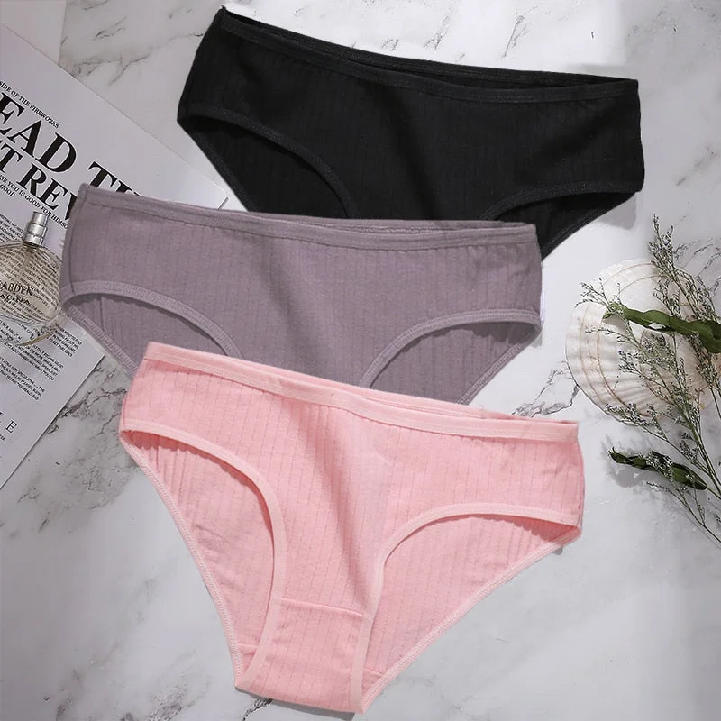3PCS/Set Cotton Panties Women Underwear Sexy Lingerie Panties Female Lingerie Briefs Solid Color Panty Underpants Intimates