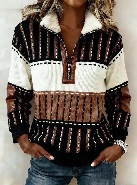 Women'S Casual Loose Color-Blocked Print Sweatshirt 