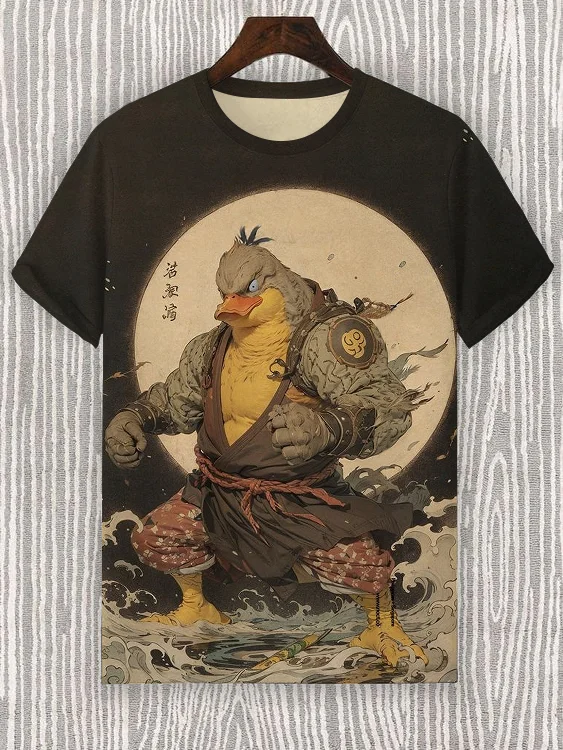 Men's Japanese Samurai Duck Japanese Art Print Casual T-Shirt