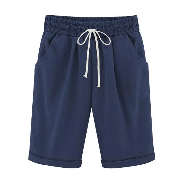 summer shorts lace up elastic waistband loose solid pants p239231