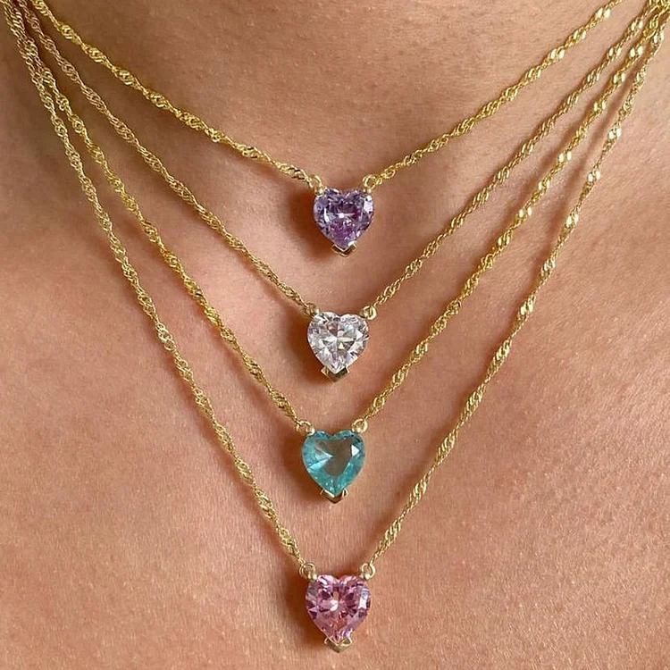 Heart Shape Zircon Pendant Necklace Women Chain