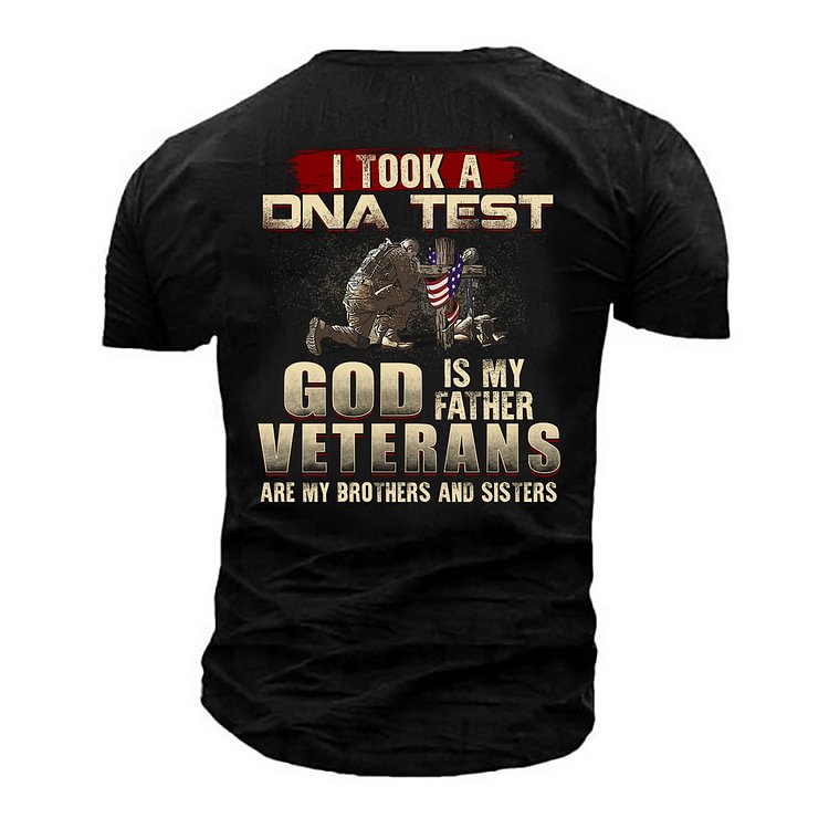 Men's Outdoor Tactical I Took A DNA Test God Is My Father Veterans Print Cotton T-Shirt
