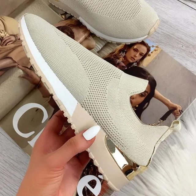 New Fashion Women Casual Shoes Mesh Breathable Comfortable Female Sneakers Summer Solid Color Slip On Ladies Walking Shoes