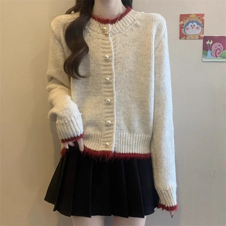 Athvotar Athvotar With A Soft Glutinous Nail Beads Color Short Cardigan Knitted Sweater Women's Spring And Autumn New Loose Chic Top