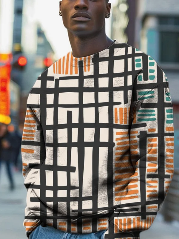 Men's Color Block Geometric Patterns Art Print Casual Sweatshirt