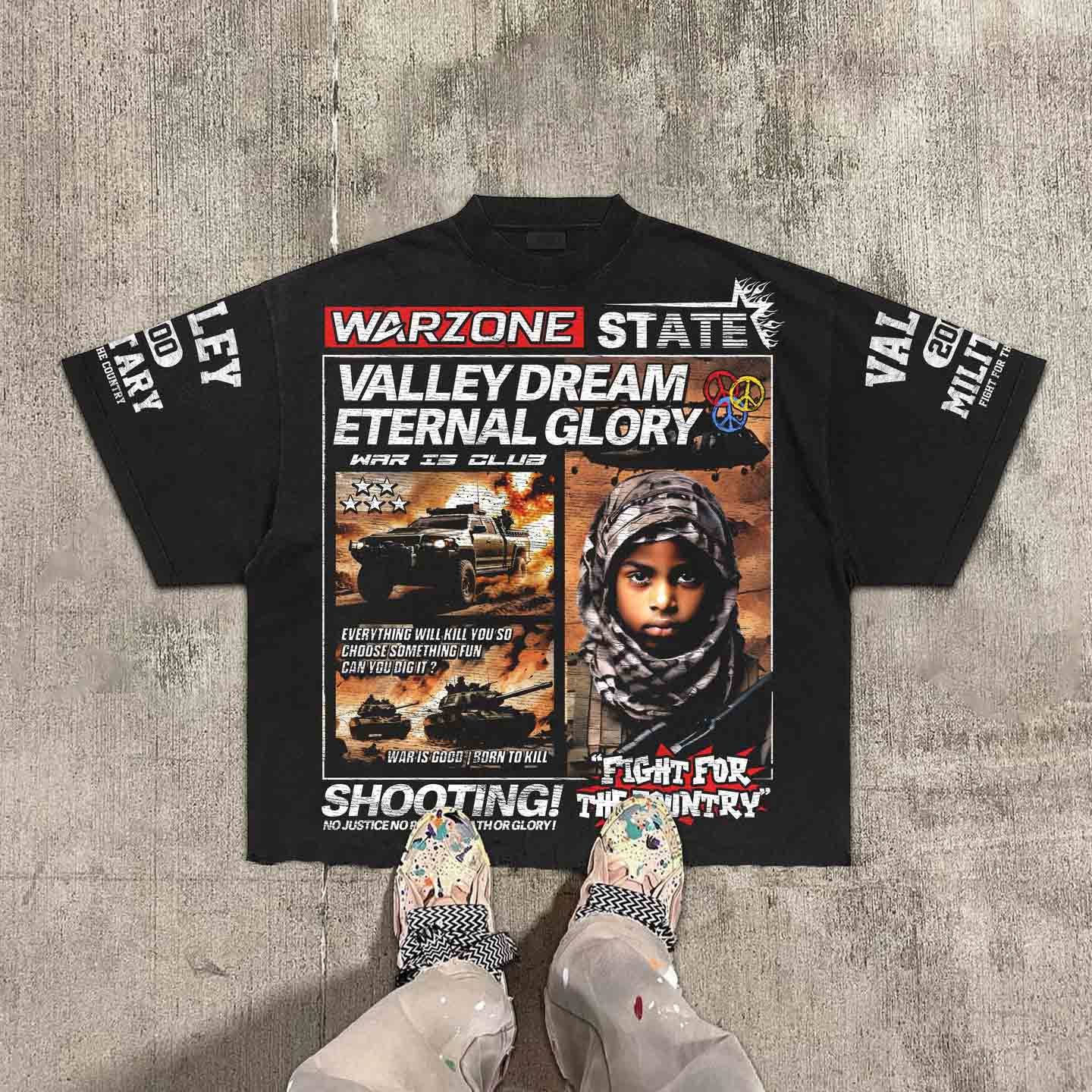Sopula Vintage Warzone State Graphic 100% Cotton T-Shirt Cropped Tees