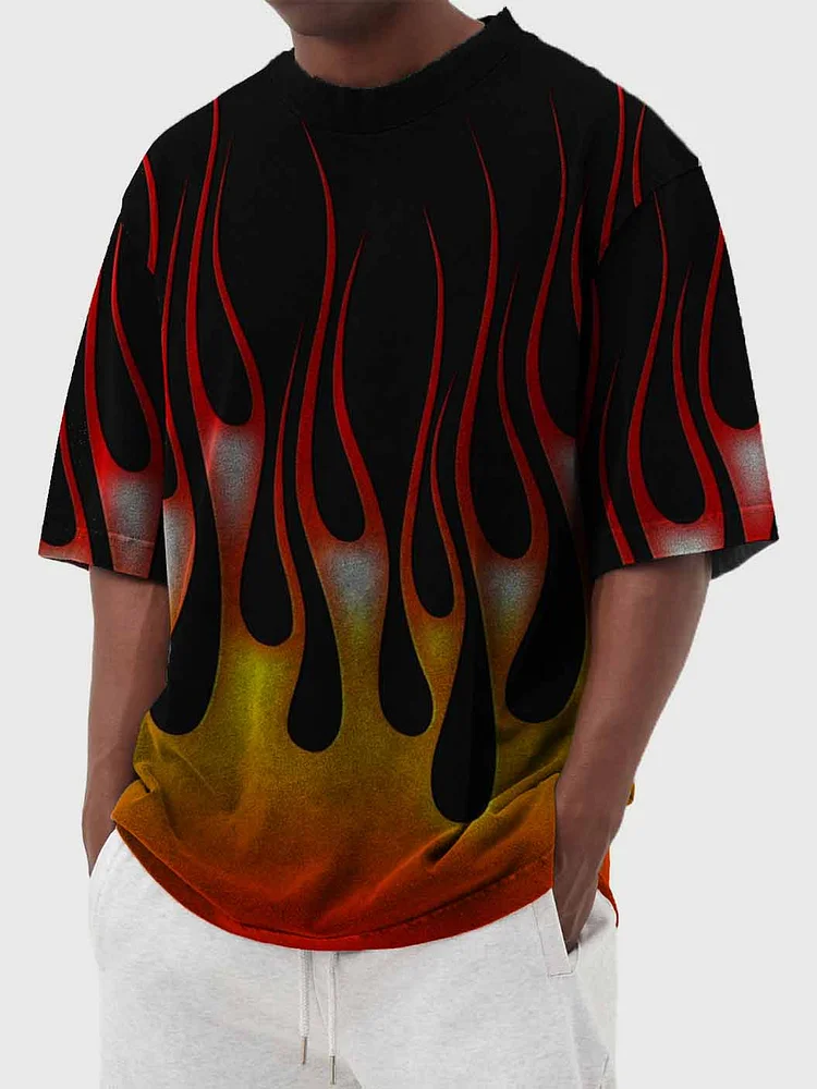 Men's Fashion Flame Print Short Sleeve T-Shirt
