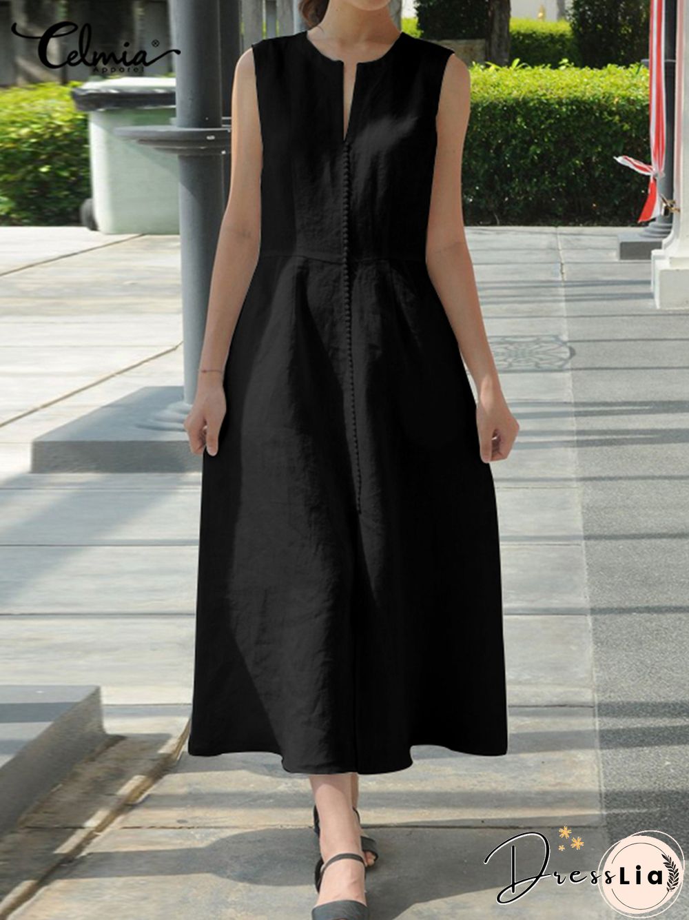 Celmia Women Maxi Long Dress Summer Sexy Sleeveless Casual V Neck Sundress Belt Loose Ankle-length Party Vestido Robe Femme