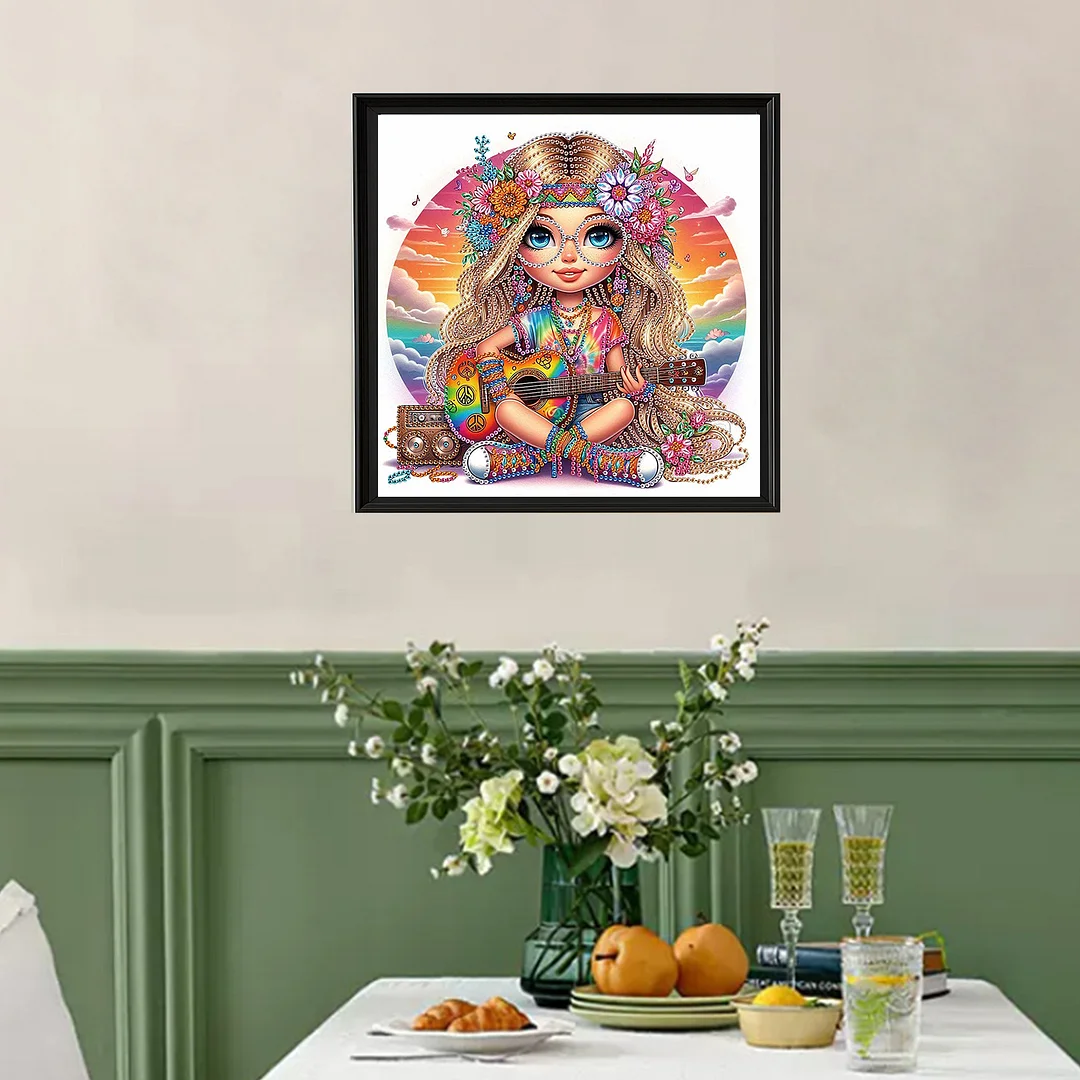 Diamond Painting - Partial Special Shaped Drill - Hippie Girl(Canvas|30x30cm)