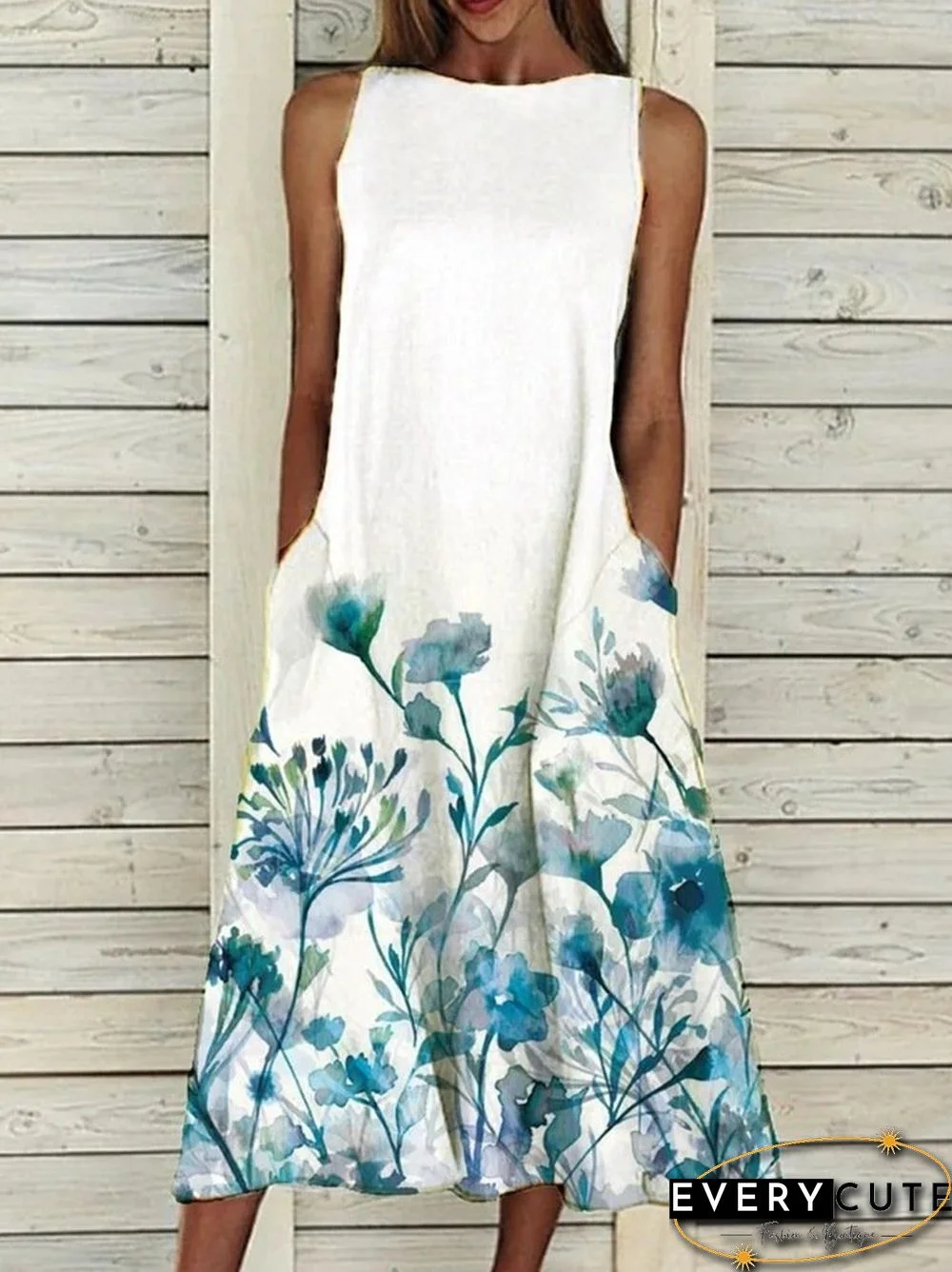 Summer Blue Flower Splash-Ink Dress