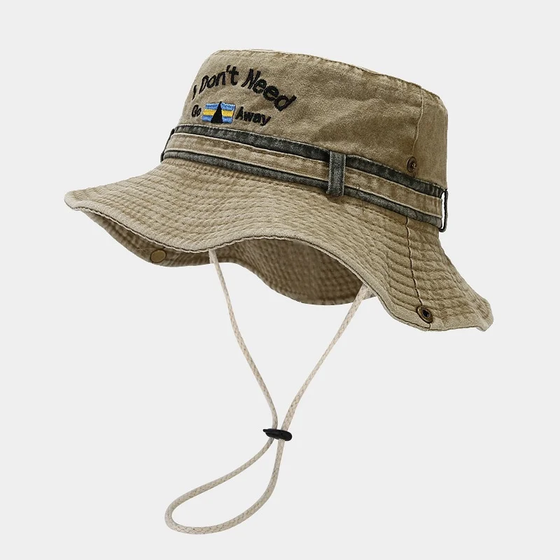 Retro Surf Drawstring Wide Brim Washed Sun Protection Hat Bucket Hat-barclient