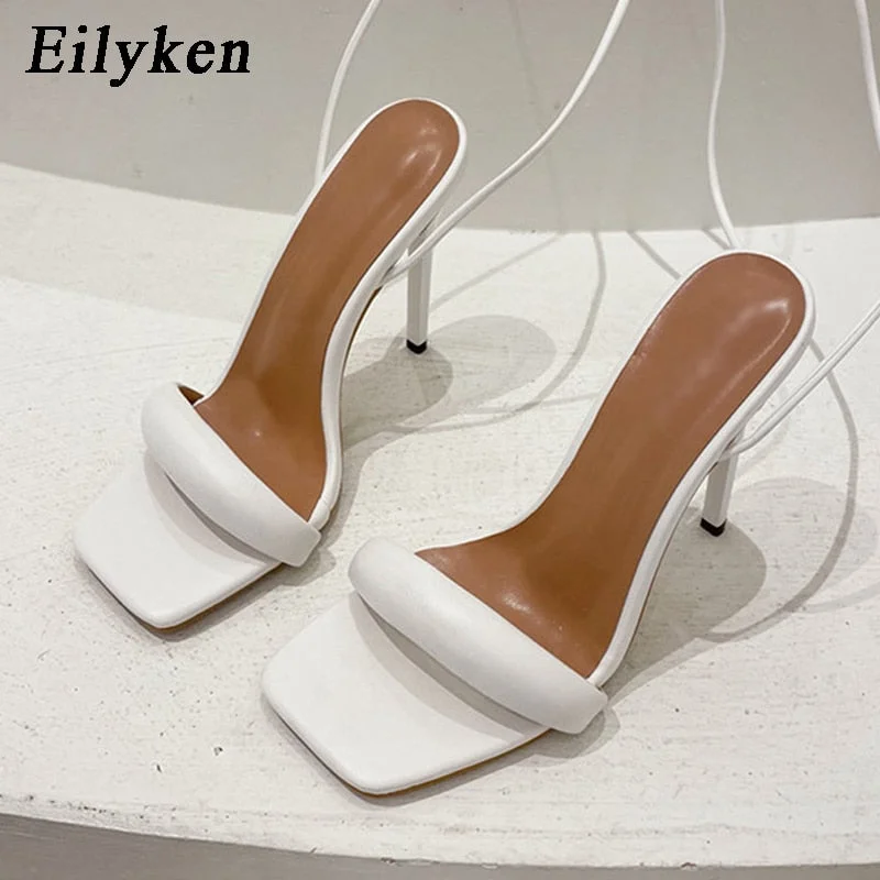Eilyken 2022 New Ankle Strap Green Women's High Heels Sandals Square toe Female Party Shoes Sandalias de mujer