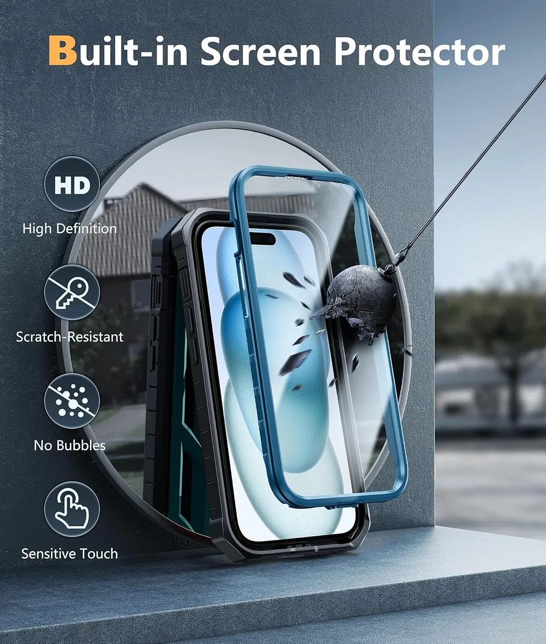 ProCaseMall iPhone 15 Phone Case Military Grade Shockproof Full Protection Hard Phonecase with Kickstand Blue