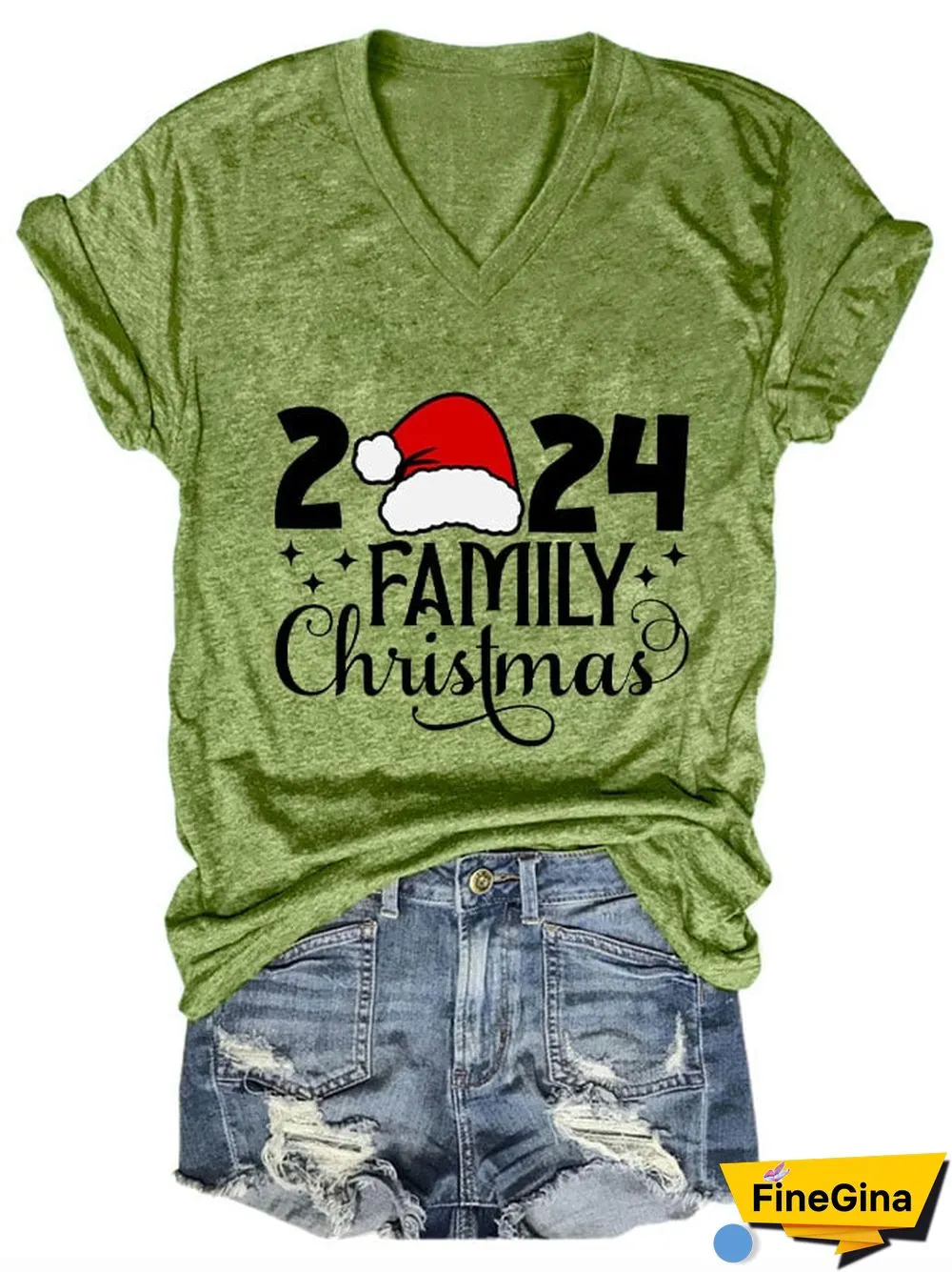 Women's 2024 Family Christmas V-Neck T-Shirt