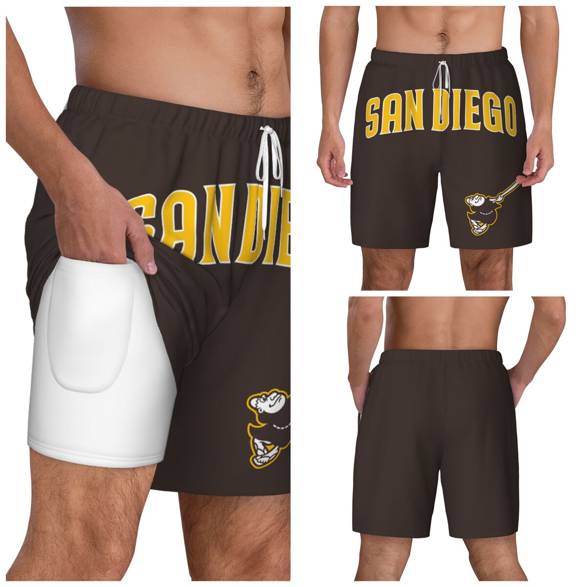 San Diego Padres Logo Men's Swim Trunks with Compression Liner