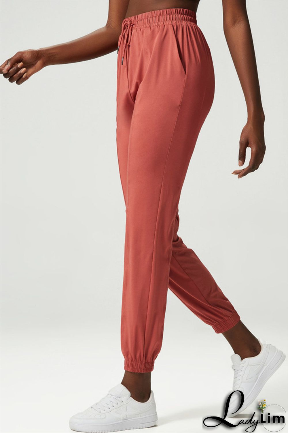 Apricot Casual Sportswear Solid Patchwork Regular High Waist Trousers