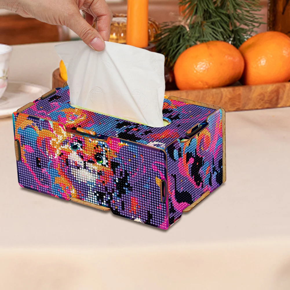 Lion 5D DIY Diamond Painting Handmade Tissue Holder Wooden Tissue Box Craft