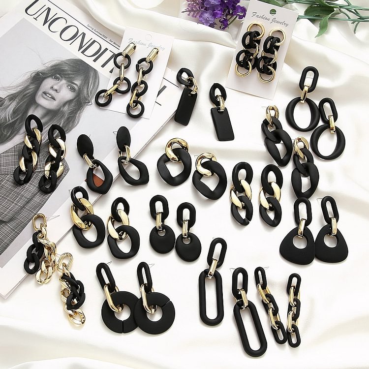 YOY-Fashion Acrylic Black Chain Drop Earrings
