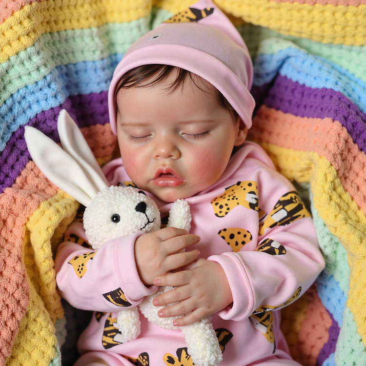 [New] 17" Super Lovely Named Nezery Sleeping Newborn Reborn Baby Doll Girl with Brown Hair：Realistic Reborn Baby Dolls By Rsgdolls®